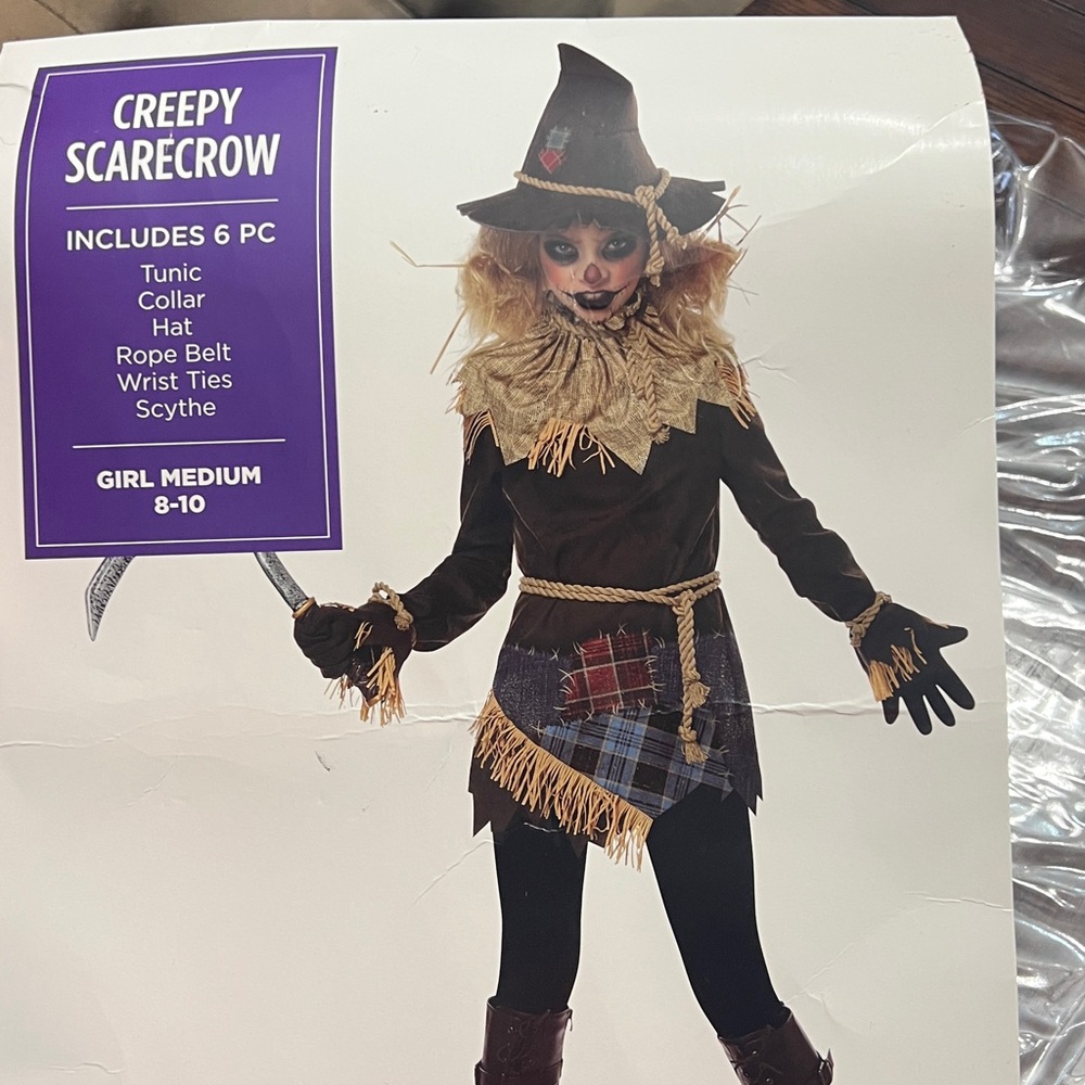 Creepy Scarecrow Costume with Hat and Accessories